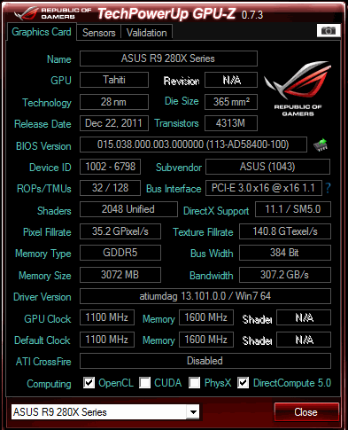 GPU Z Review: ASUS R9 280X Matrix Platinum